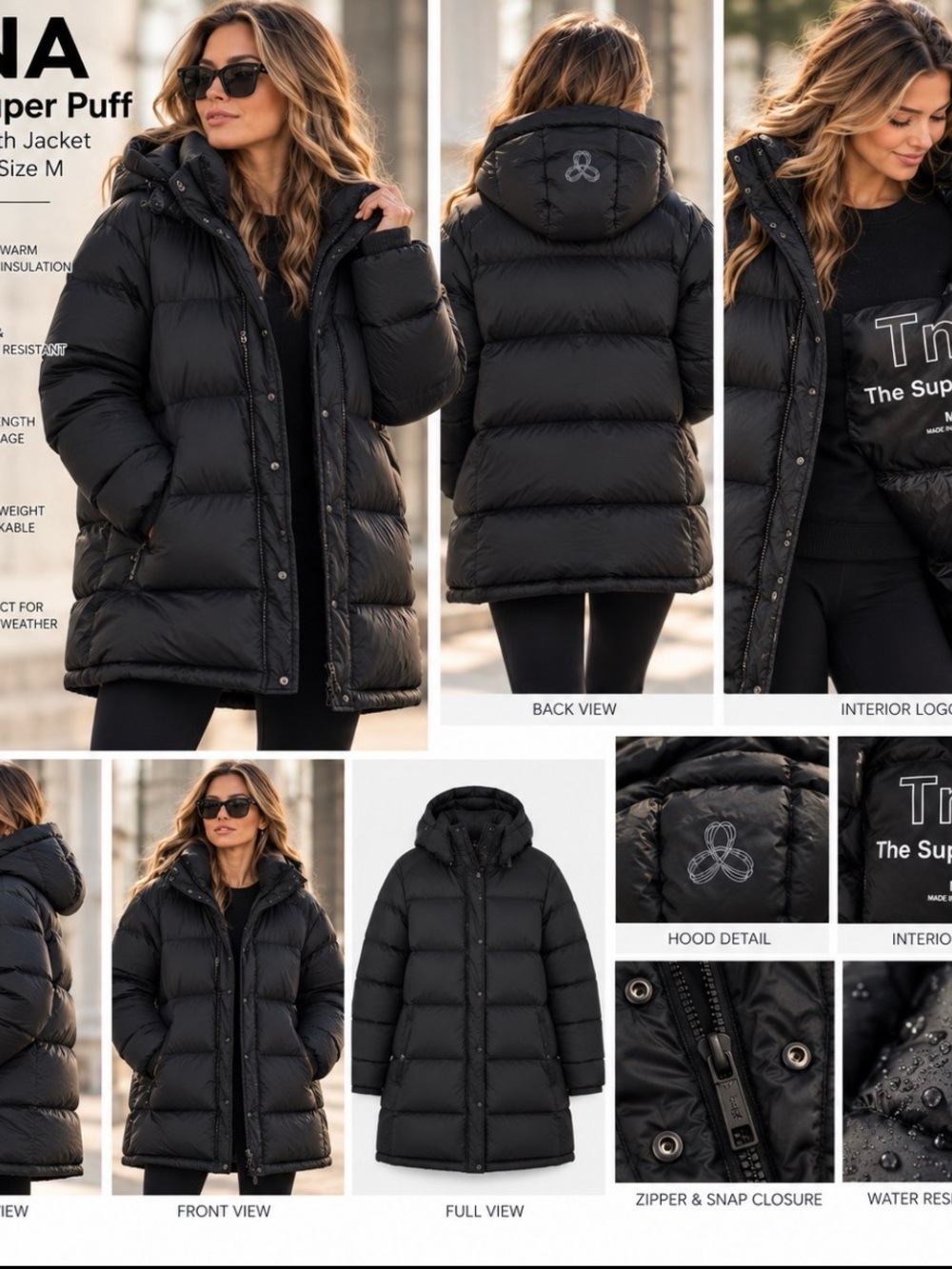 TNA Super Puff Coat with Hood - black